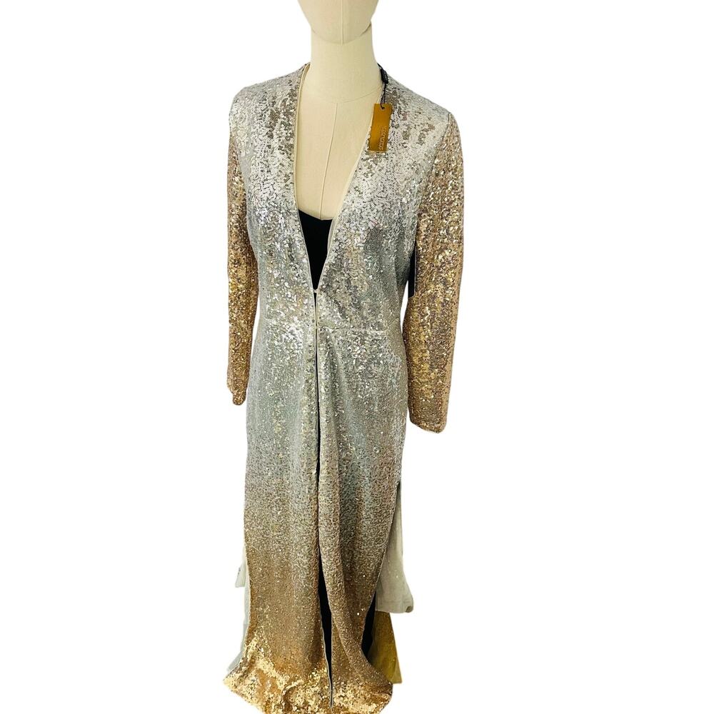 Alexia Admore Sequin Duster  Women's Size Small - Silver Gold Ombre Trench Coat